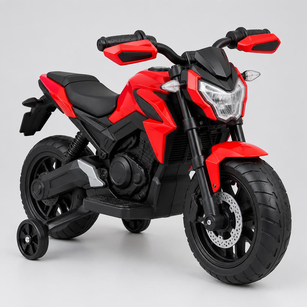 Moto Elétrica Infantil com Rodinhas — Vermelha e Preta