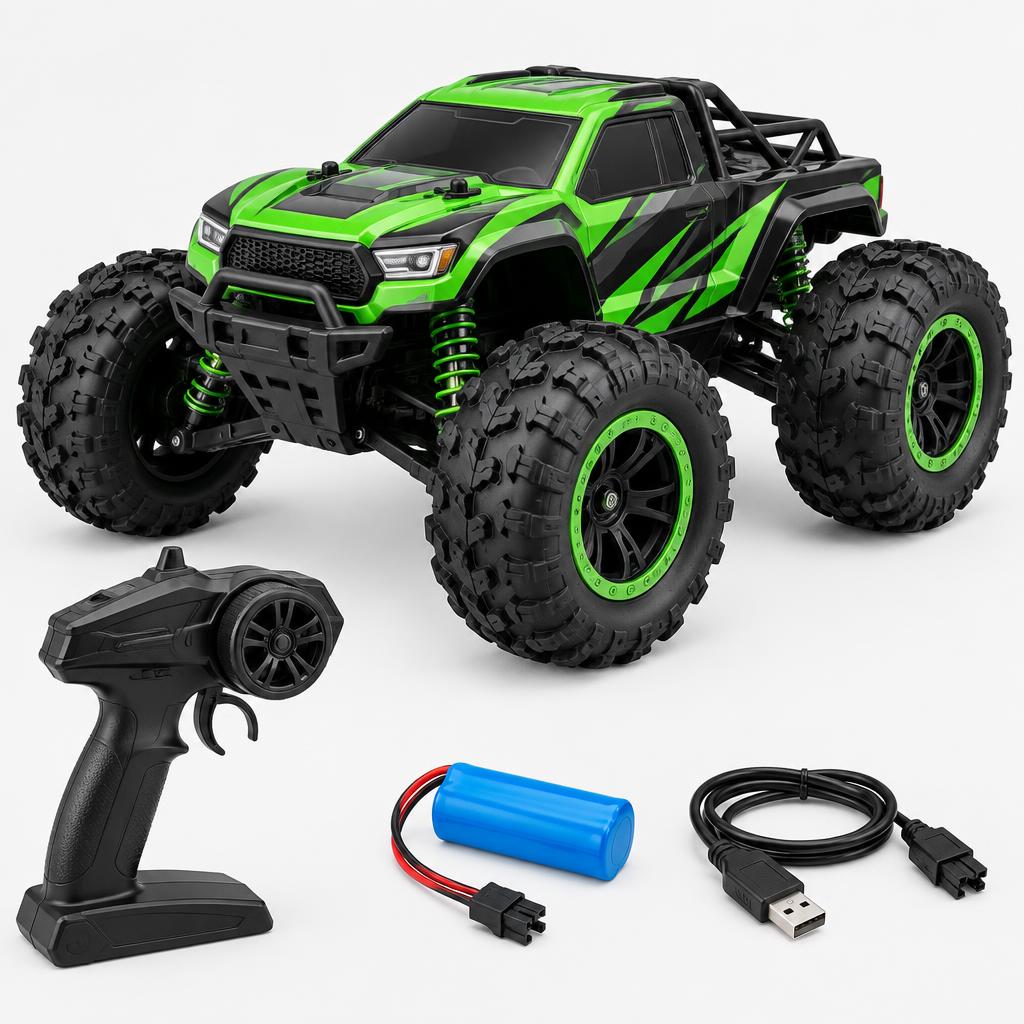 Carrinho de Controle Remoto 4x4 Off-Road 38 km/h Recarregável — Verde