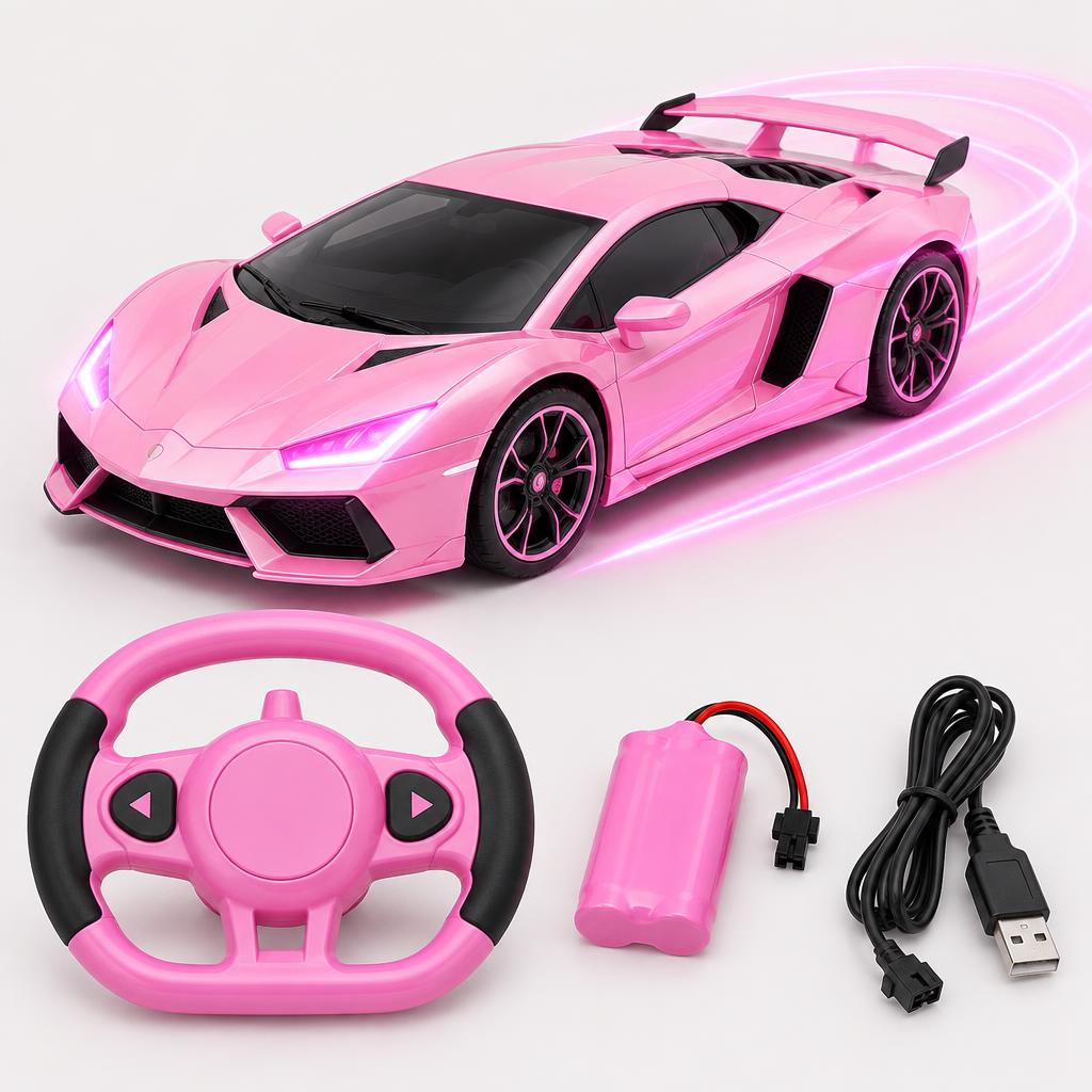 Supercarro Rosa de Controle Remoto Recarregável