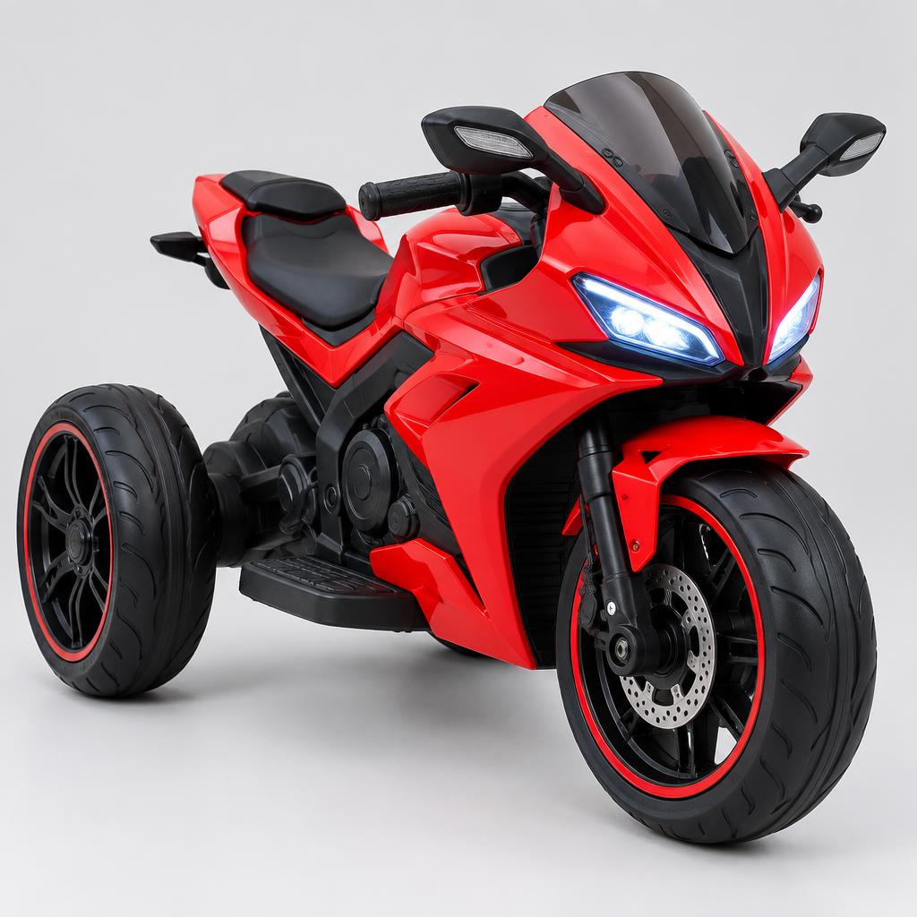 Moto Elétrica Infantil Super Moto 3 Rodas — Vermelha com Som e Luz